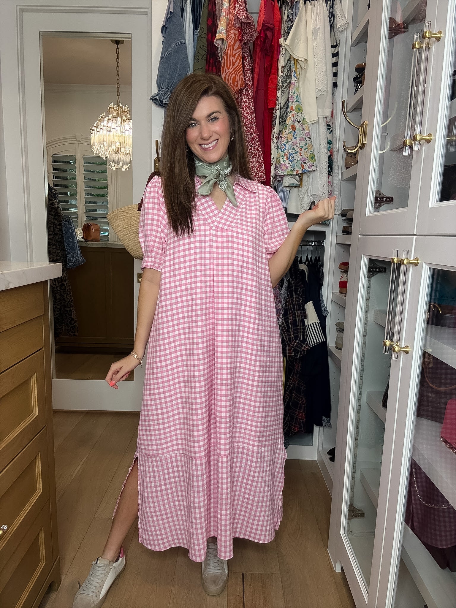 Charleston Charm Gingham Midi Dress in Pink