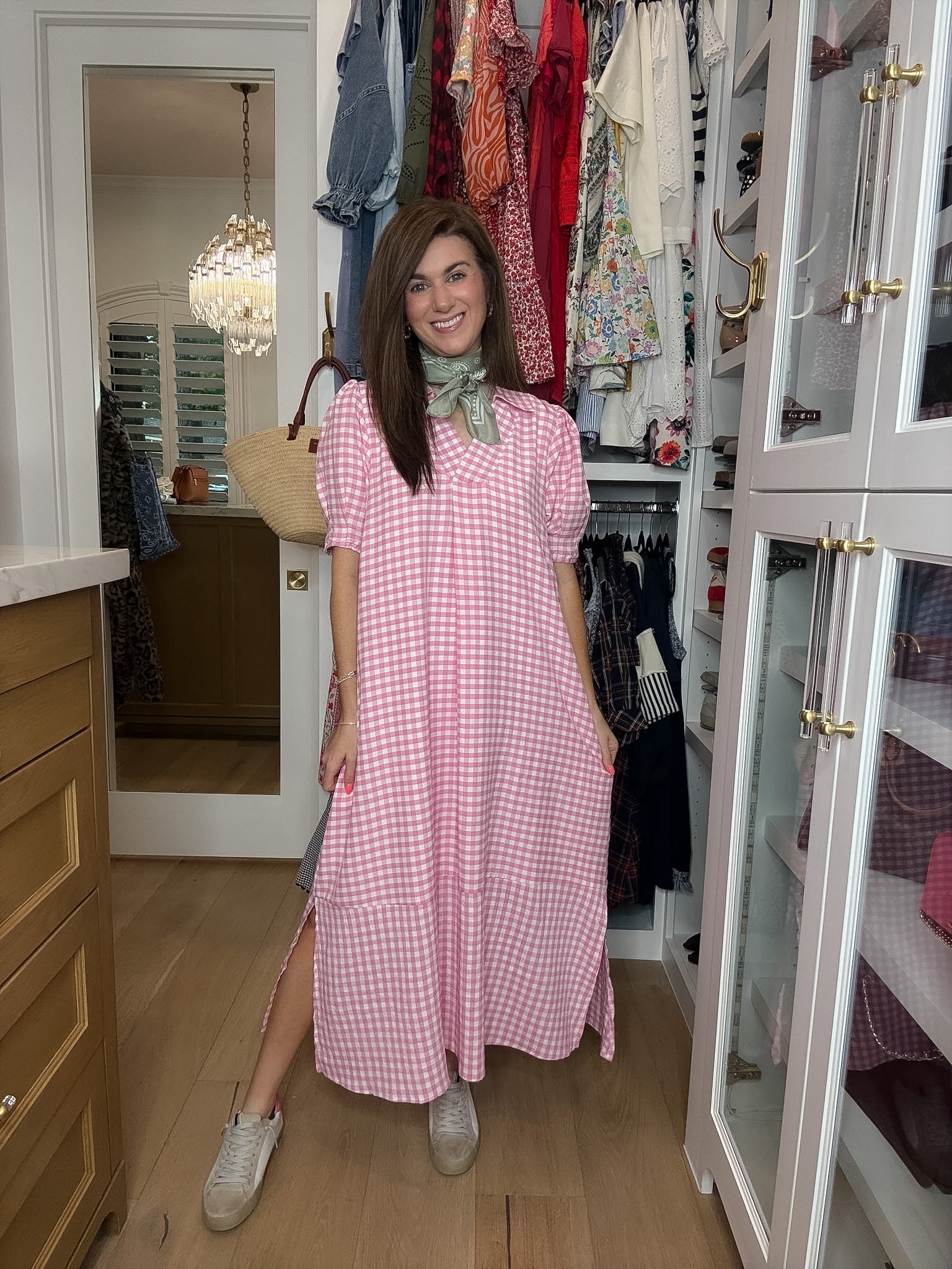 Charleston Charm Gingham Midi Dress in Pink