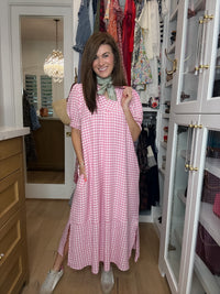Charleston Charm Gingham Midi Dress in Pink