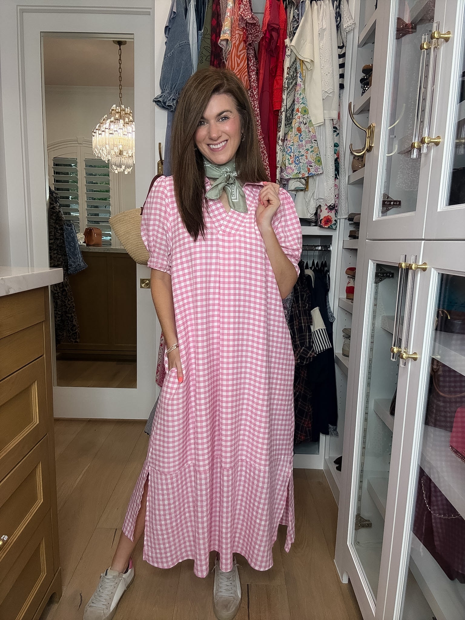 Charleston Charm Gingham Midi Dress in Pink