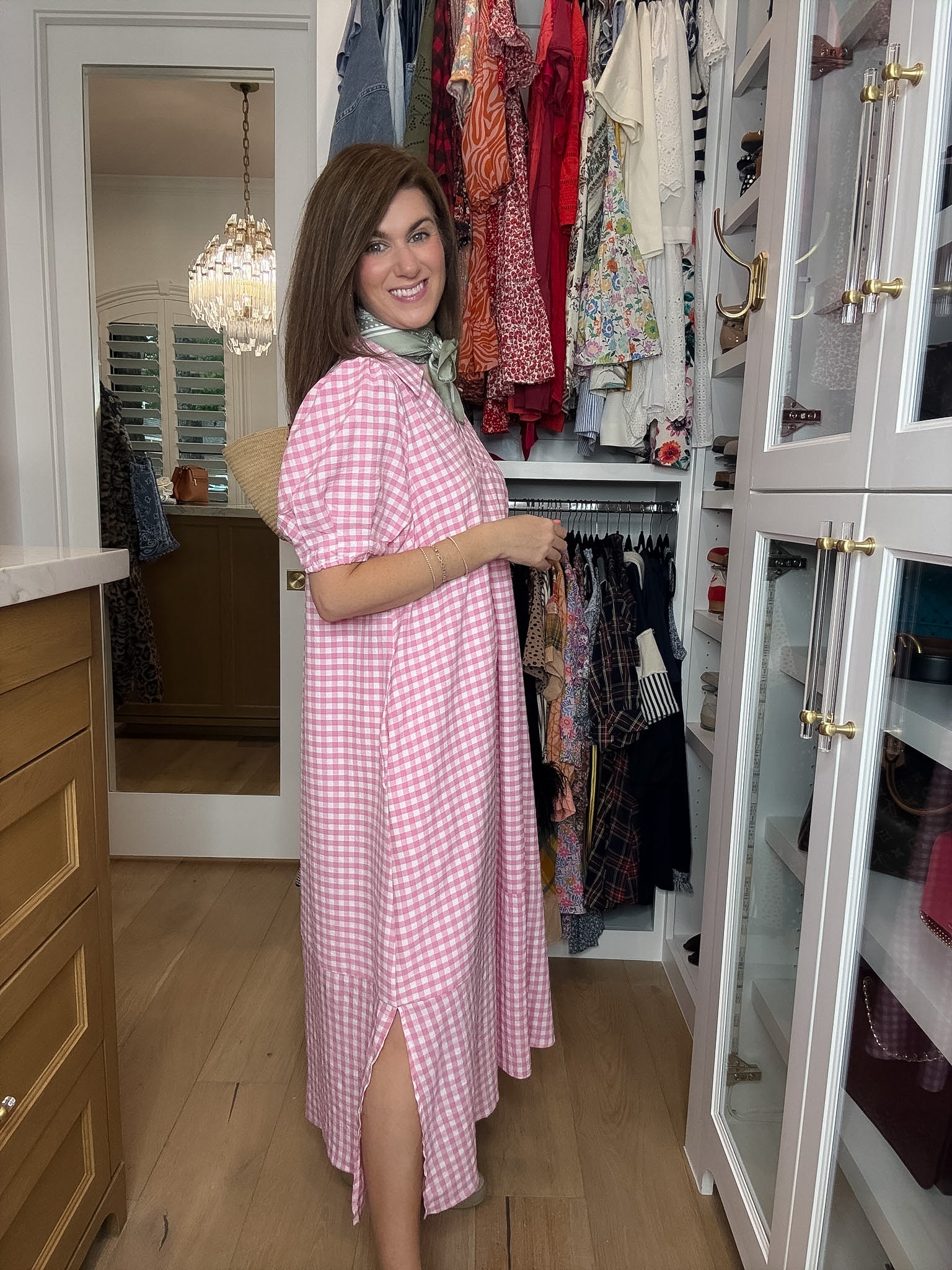 Charleston Charm Gingham Midi Dress in Pink
