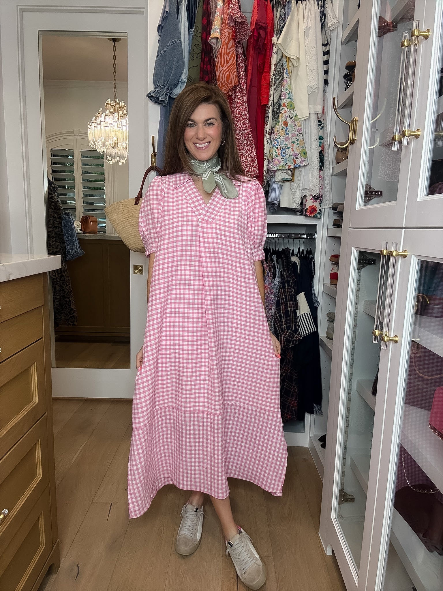 Charleston Charm Gingham Midi Dress in Pink