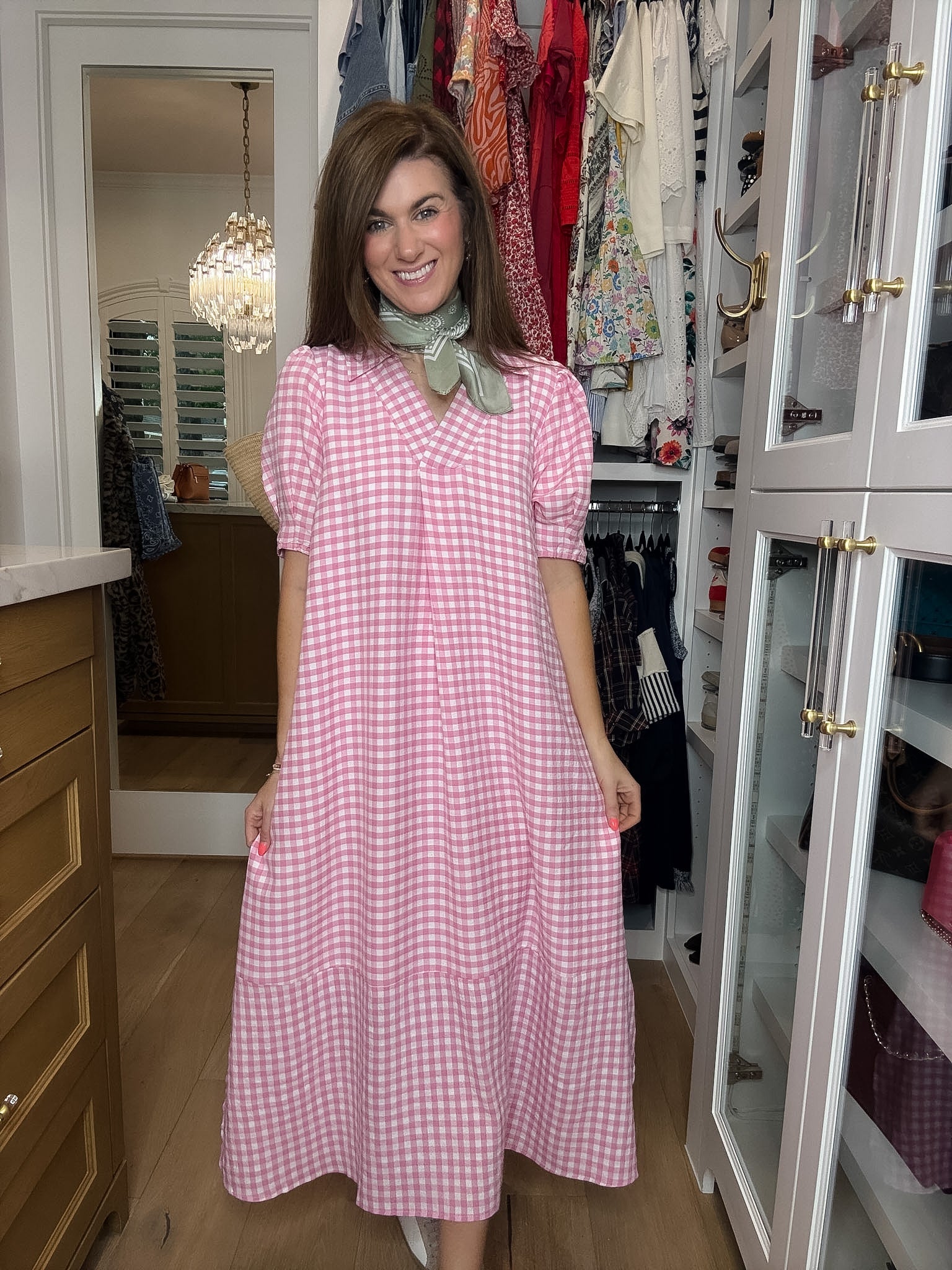 Charleston Charm Gingham Midi Dress in Pink