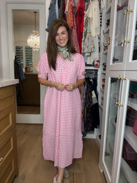 Charleston Charm Gingham Midi Dress in Pink