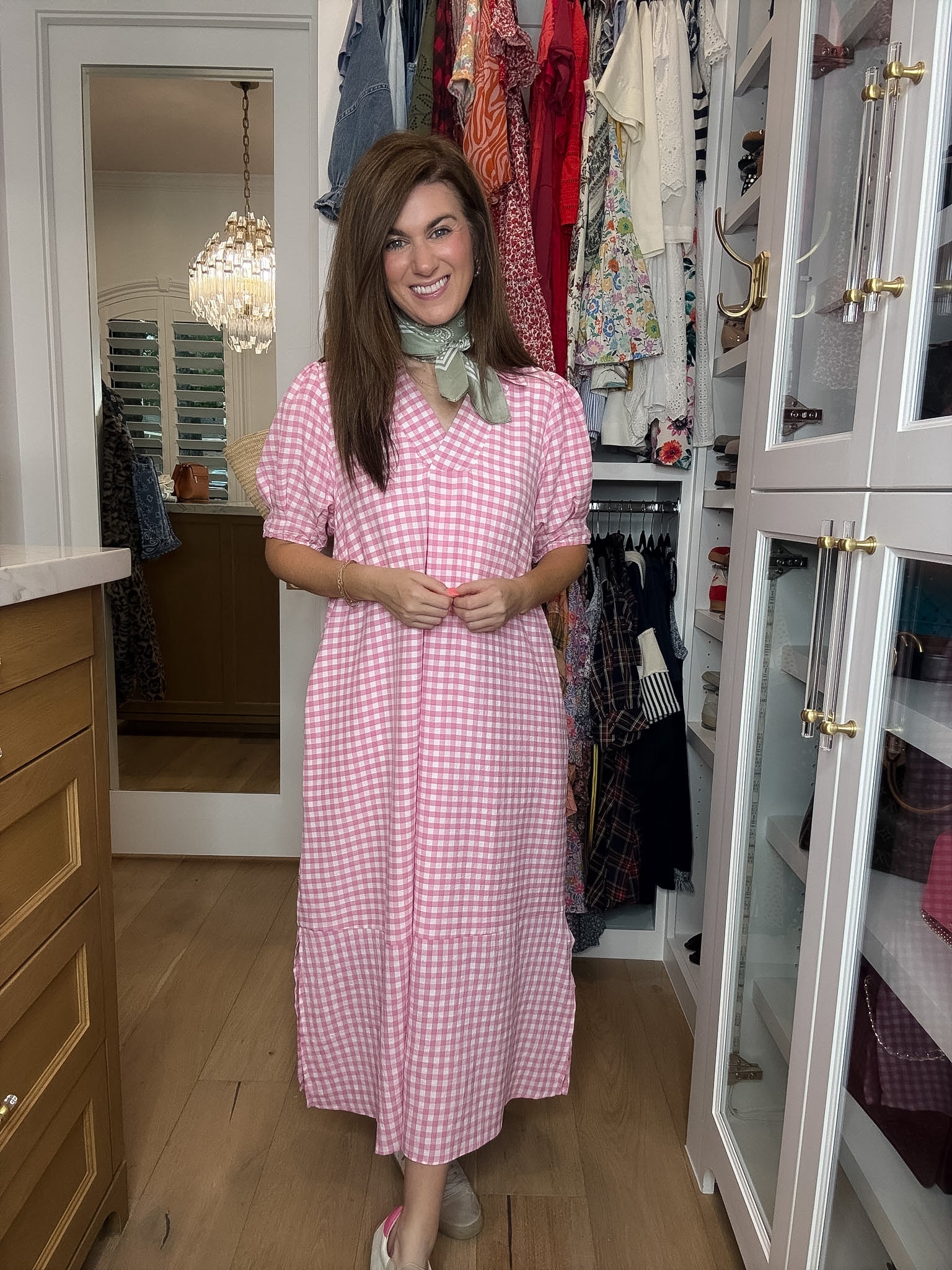 Charleston Charm Gingham Midi Dress in Pink