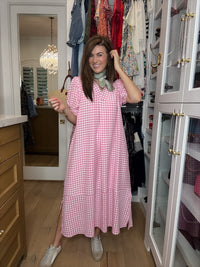 Charleston Charm Gingham Midi Dress in Pink