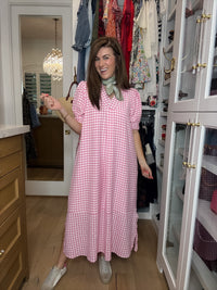 Charleston Charm Gingham Midi Dress in Pink