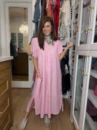 Charleston Charm Gingham Midi Dress in Pink