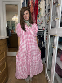 Charleston Charm Gingham Midi Dress in Pink