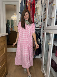 Charleston Charm Gingham Midi Dress in Pink