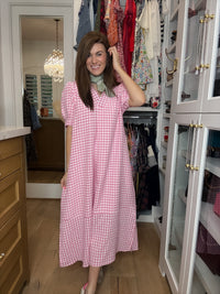 Charleston Charm Gingham Midi Dress in Pink