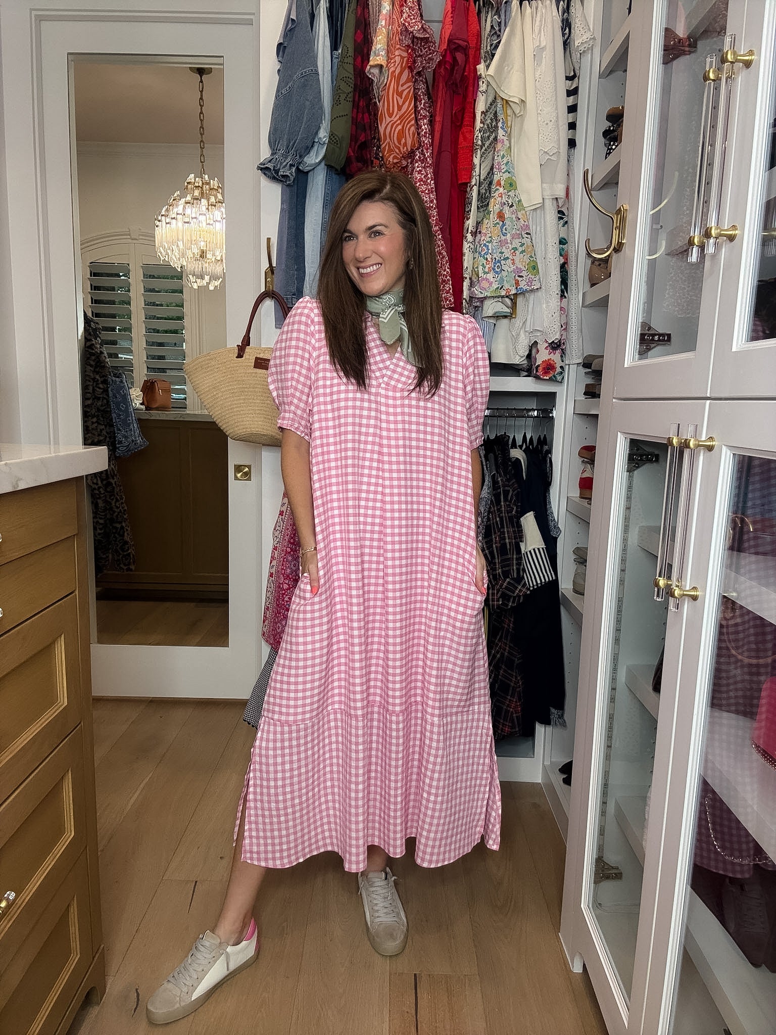 Charleston Charm Gingham Midi Dress in Pink