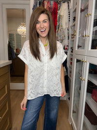 Gracefully Yours Lace Button Down in White