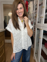 Gracefully Yours Lace Button Down in White