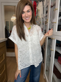 Gracefully Yours Lace Button Down in White