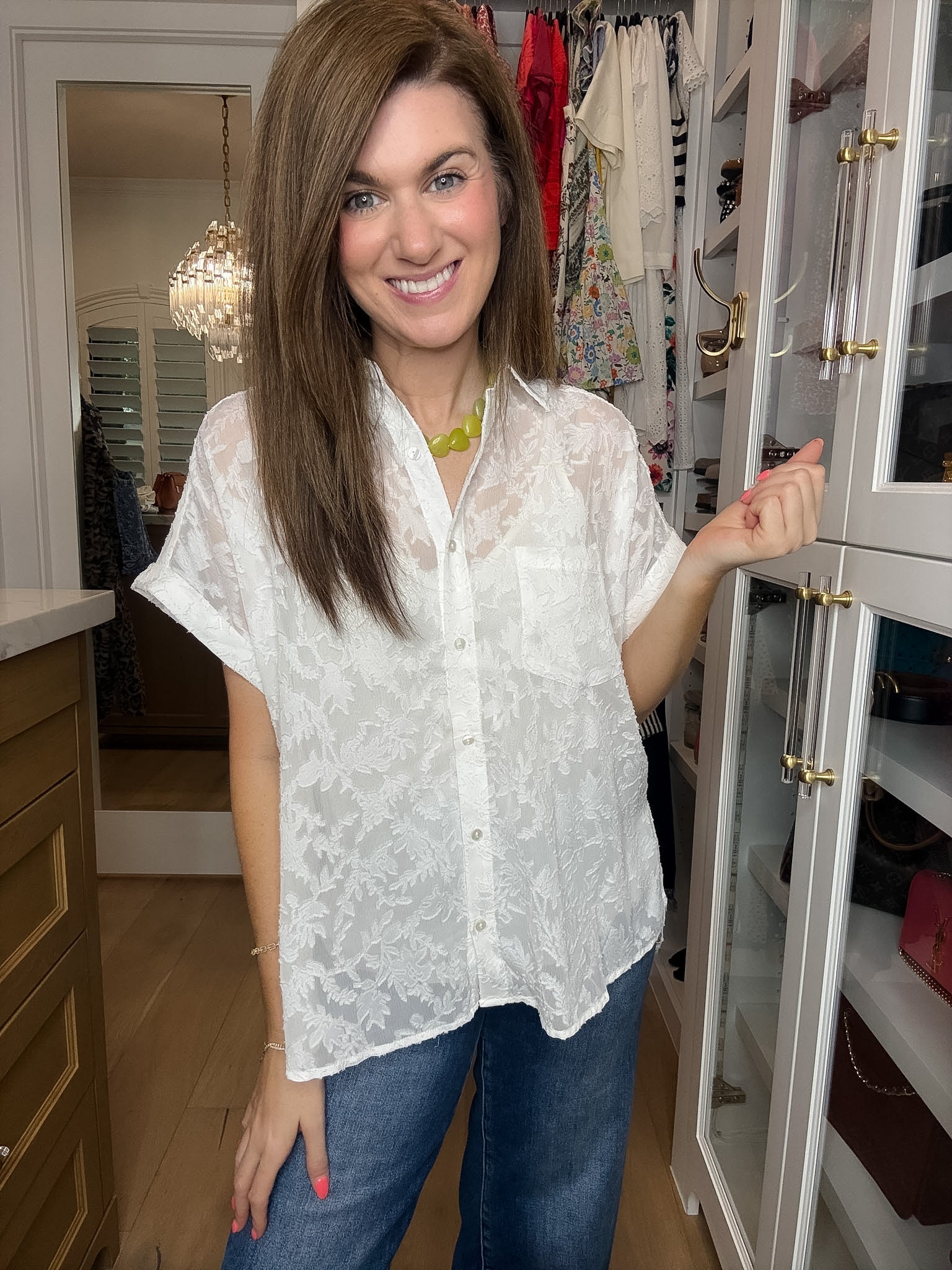 Gracefully Yours Lace Button Down in White