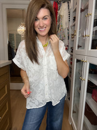 Gracefully Yours Lace Button Down in White