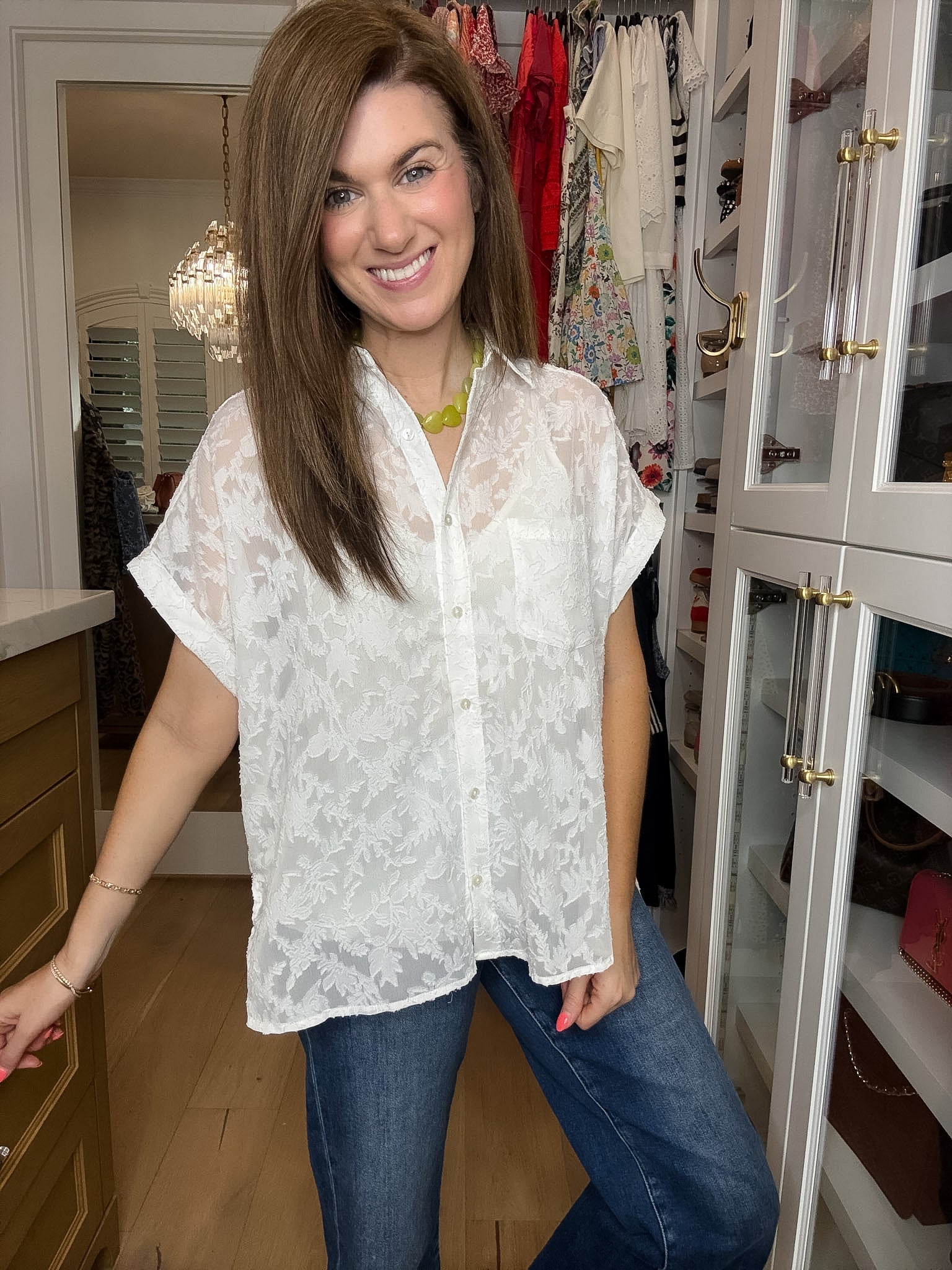 Gracefully Yours Lace Button Down in White