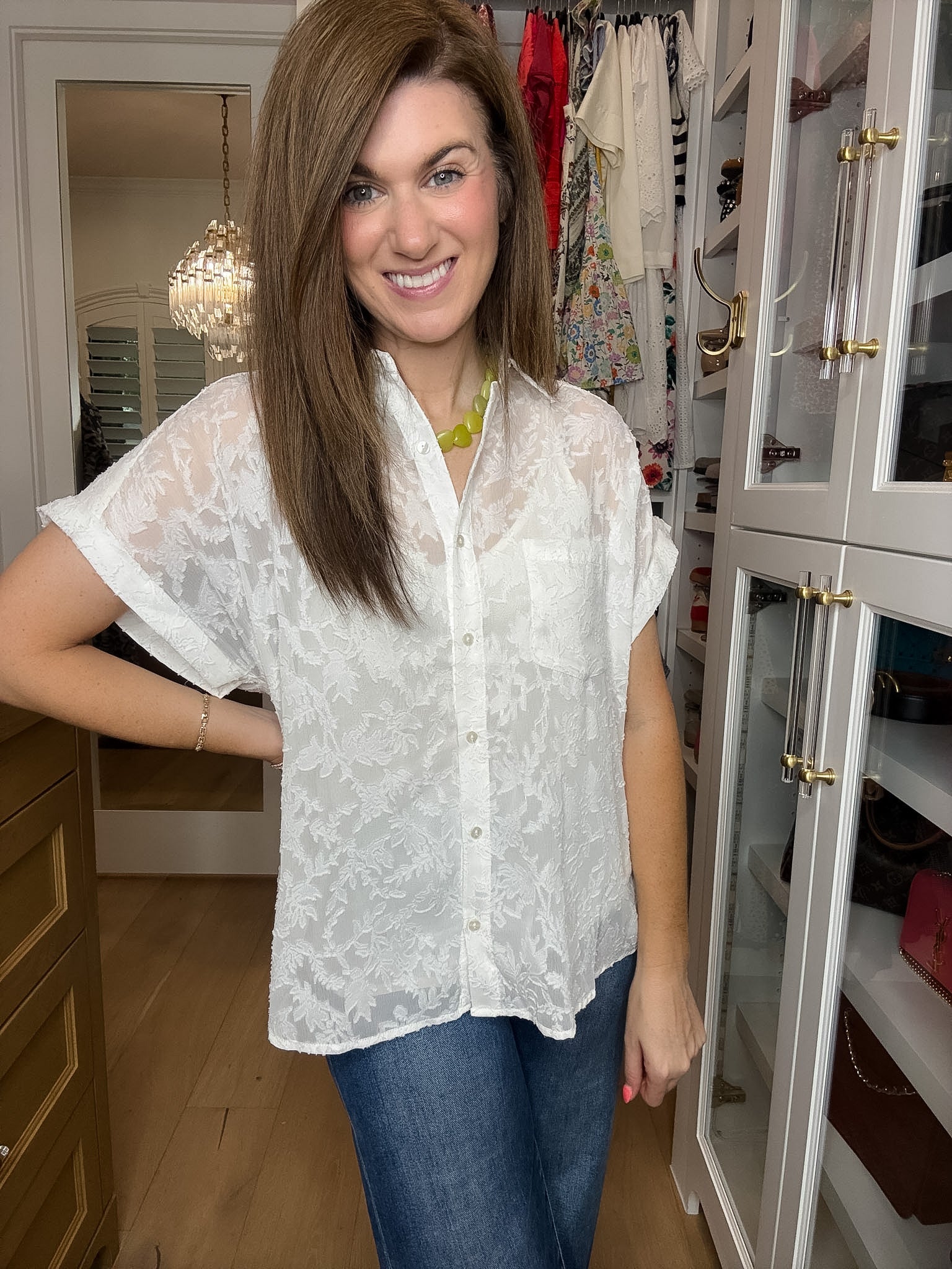 Gracefully Yours Lace Button Down in White