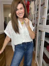 Gracefully Yours Lace Button Down in White