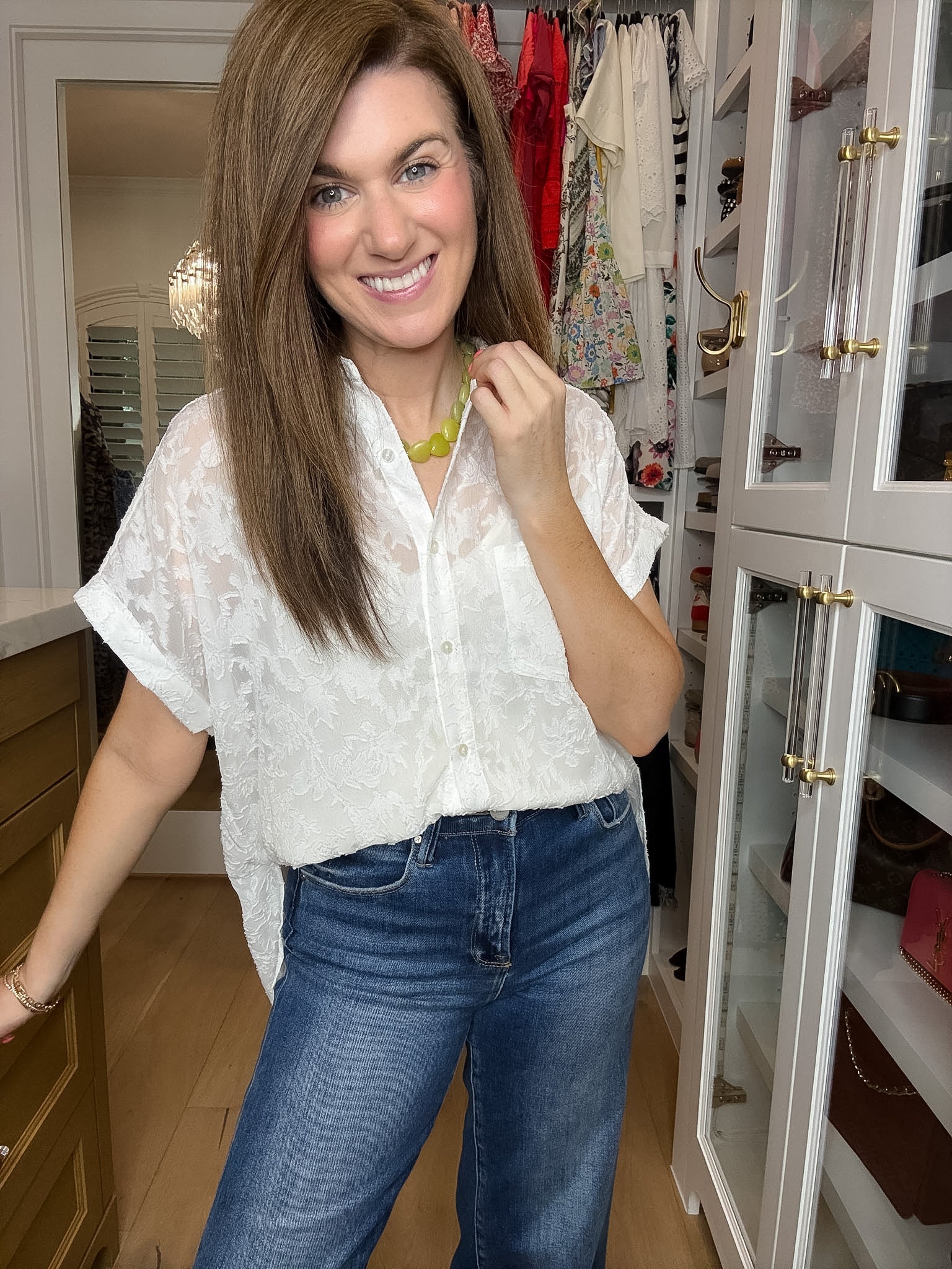 Gracefully Yours Lace Button Down in White