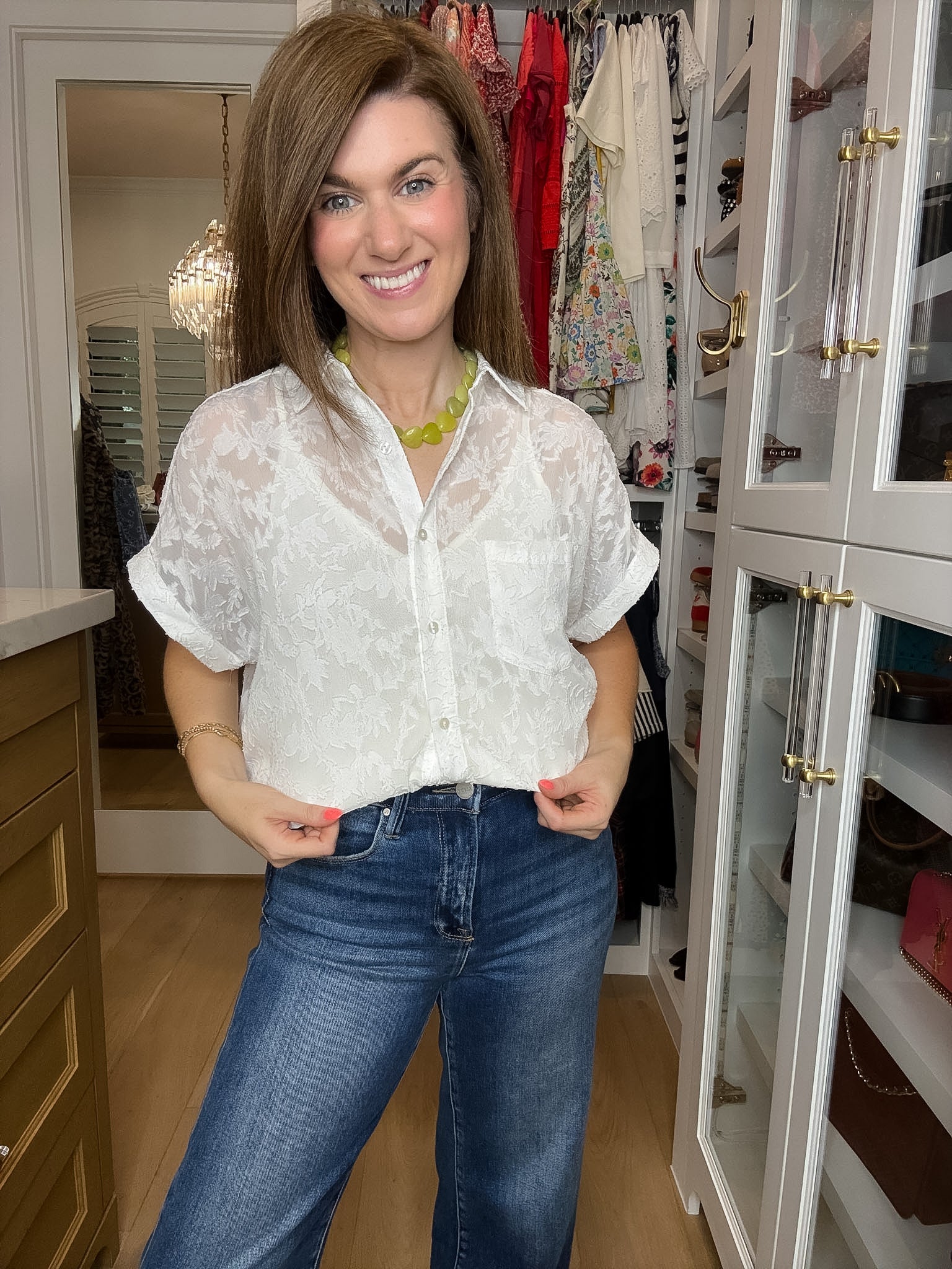 Gracefully Yours Lace Button Down in White