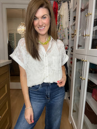 Gracefully Yours Lace Button Down in White