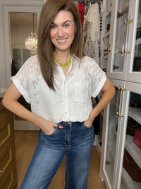 Gracefully Yours Lace Button Down in White