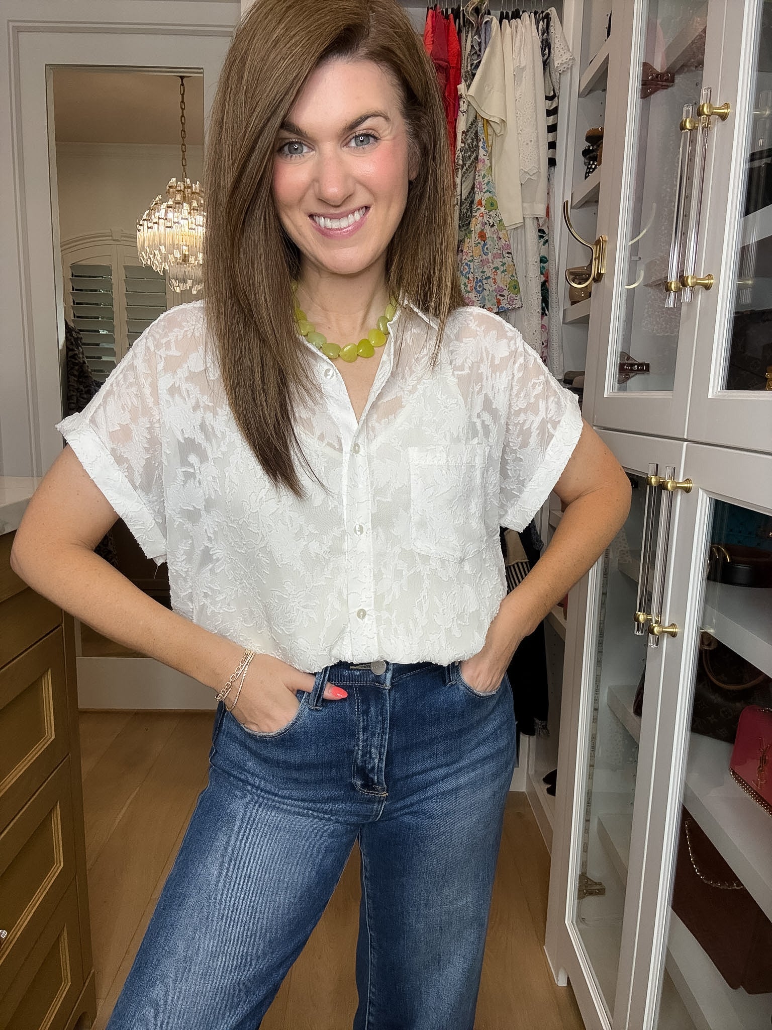 Gracefully Yours Lace Button Down in White