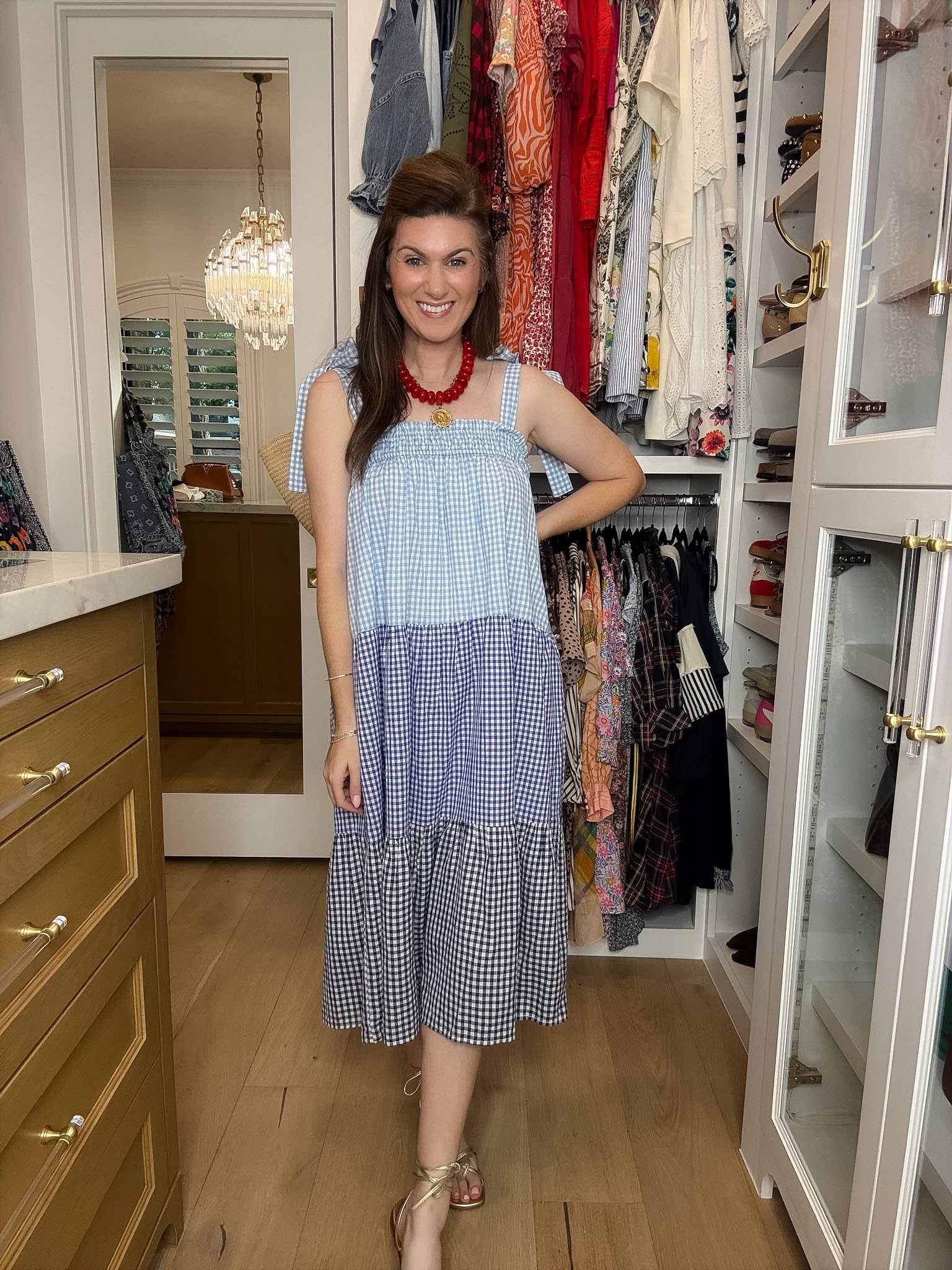 Seaside Social Gingham Midi Dress in Blue