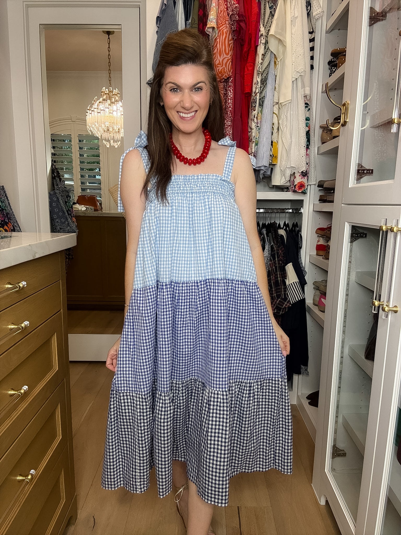 Seaside Social Gingham Midi Dress in Blue