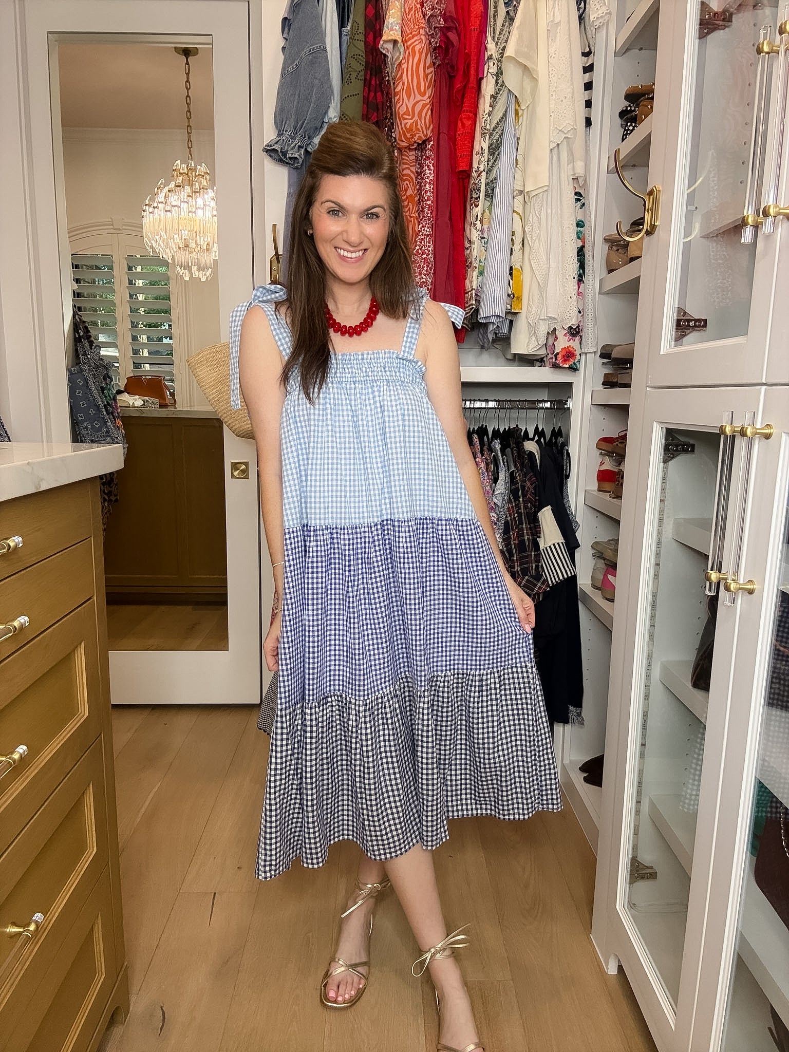 Seaside Social Gingham Midi Dress in Blue