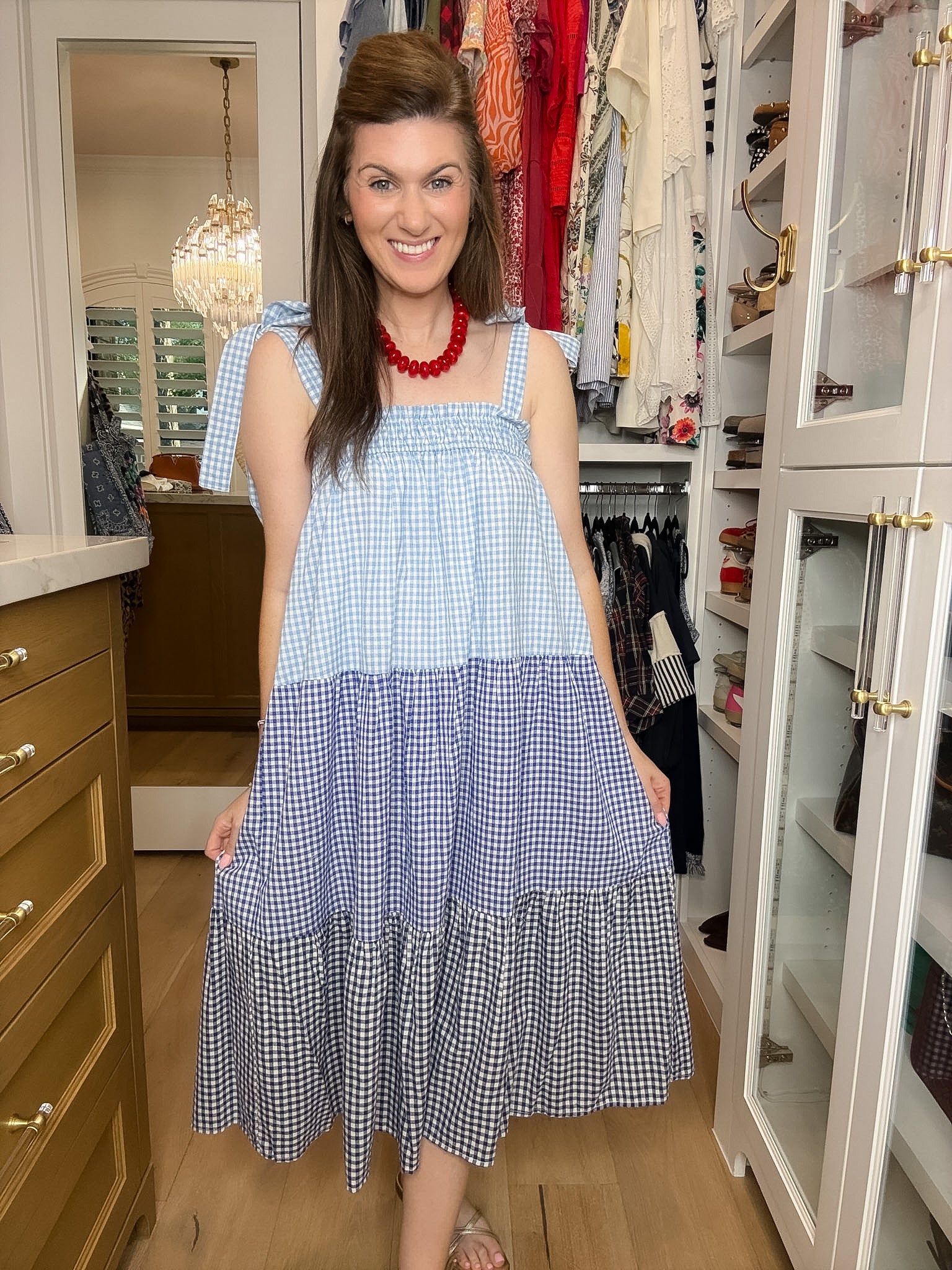 Seaside Social Gingham Midi Dress in Blue