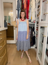 Seaside Social Gingham Midi Dress in Blue