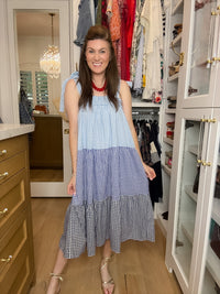 Seaside Social Gingham Midi Dress in Blue