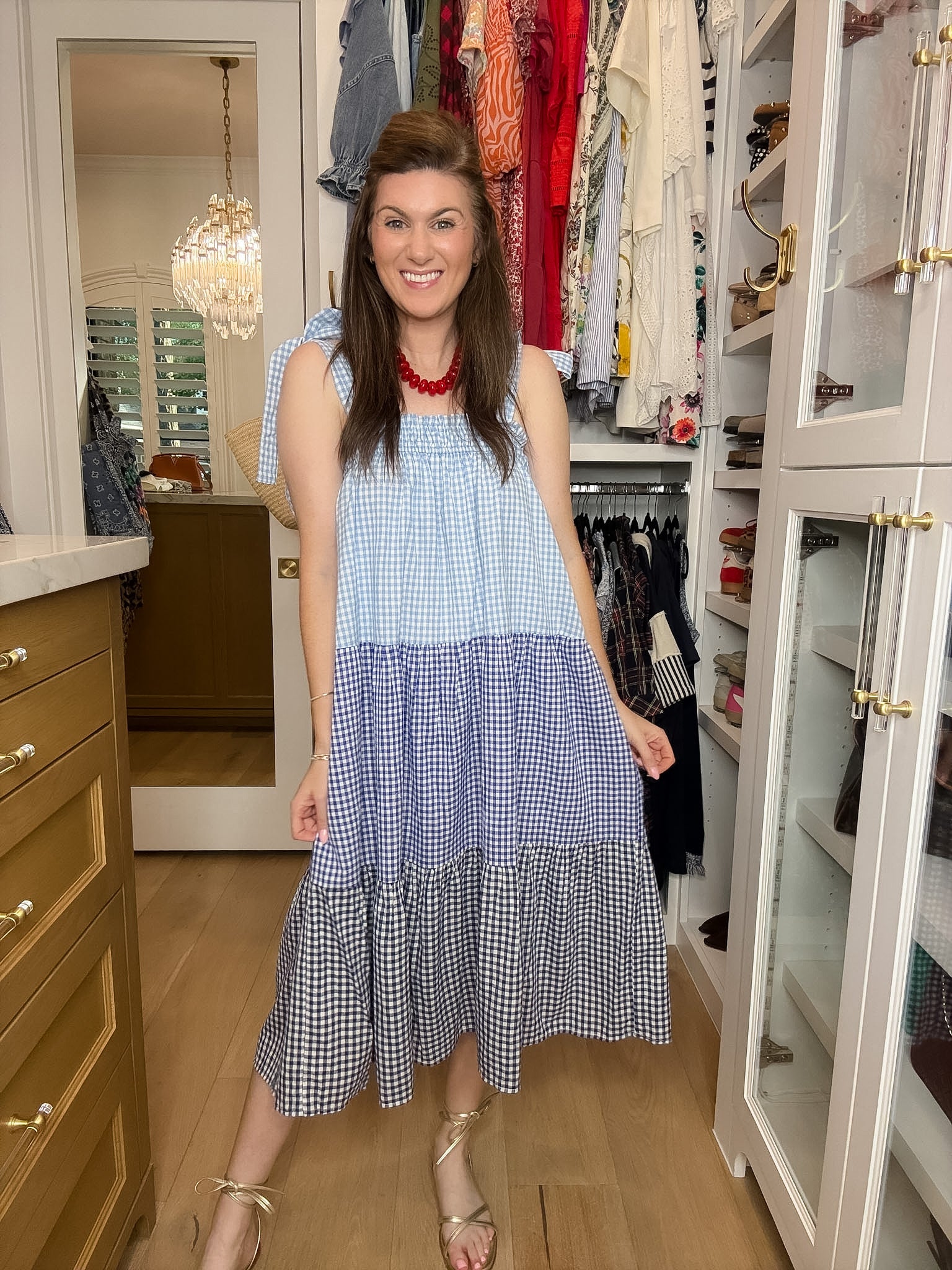 Seaside Social Gingham Midi Dress in Blue