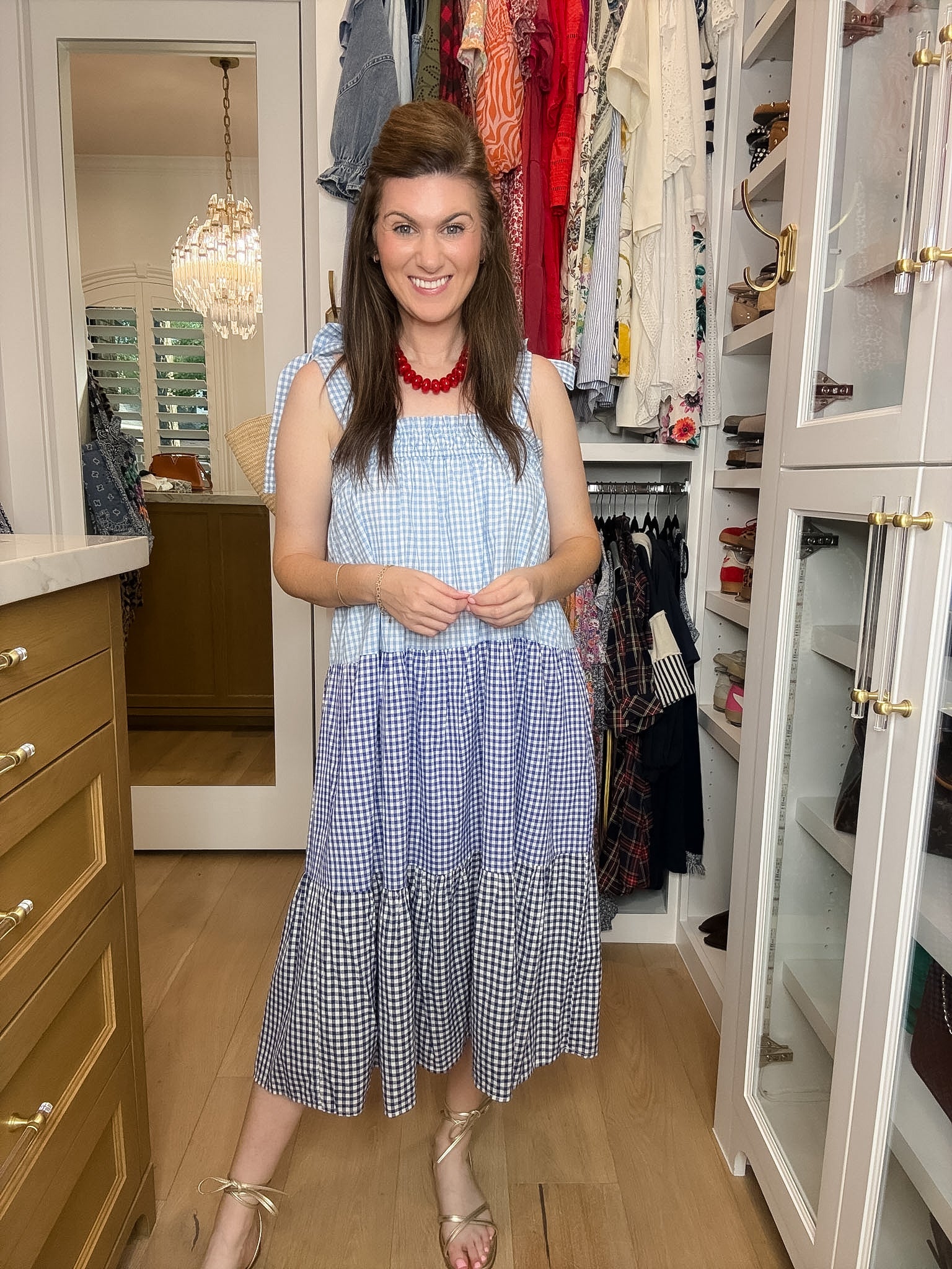 Seaside Social Gingham Midi Dress in Blue