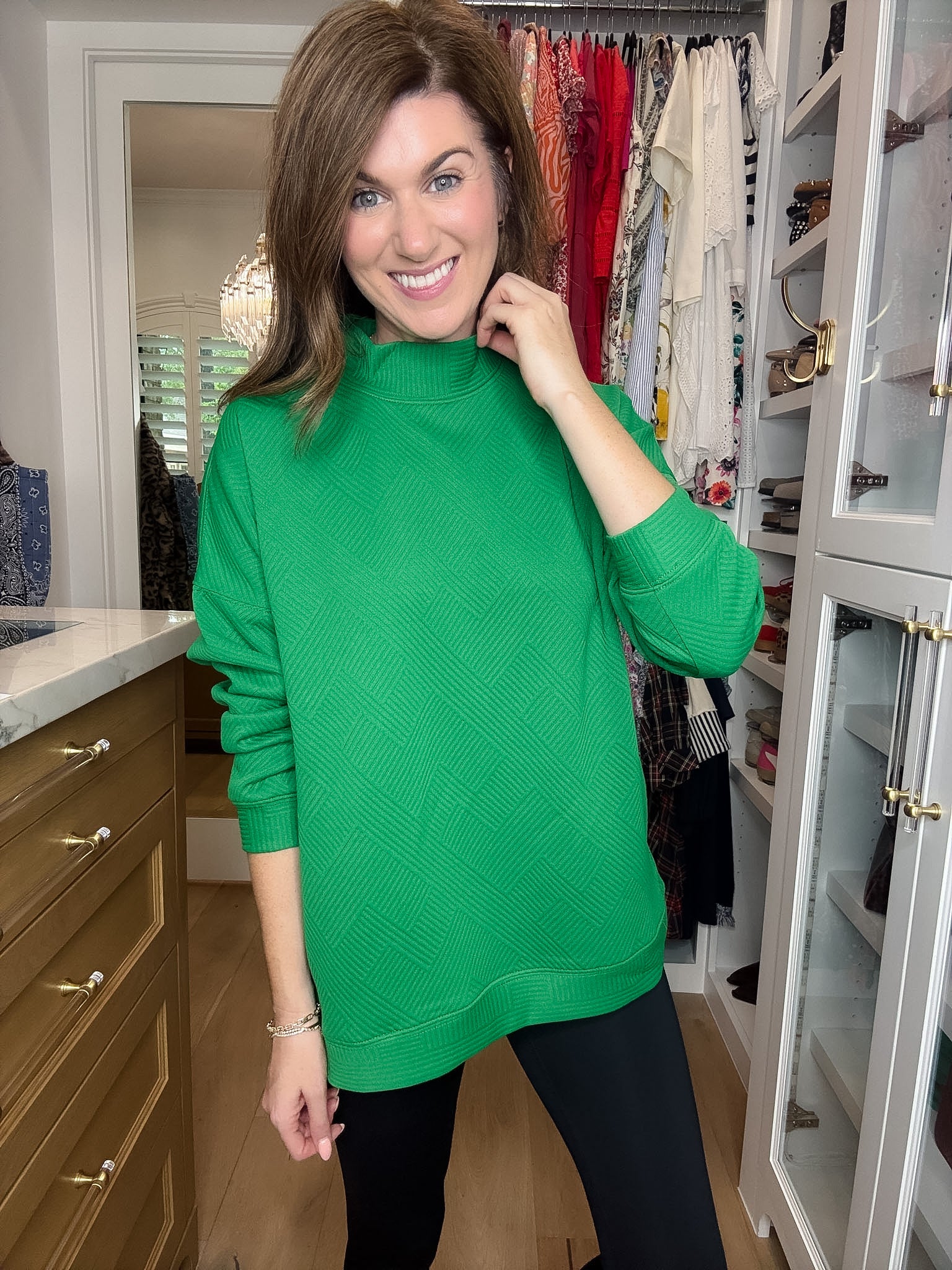 On the Go Textured Pocket Tunic in Green