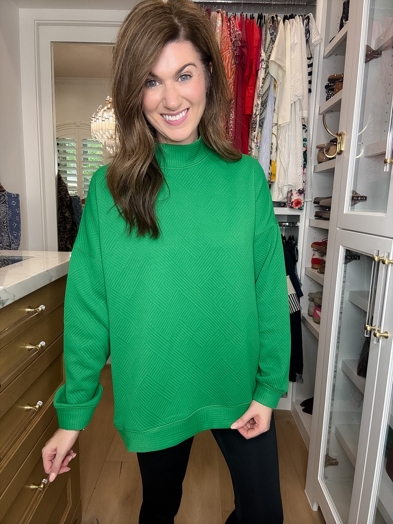 On the Go Textured Pocket Tunic in Green