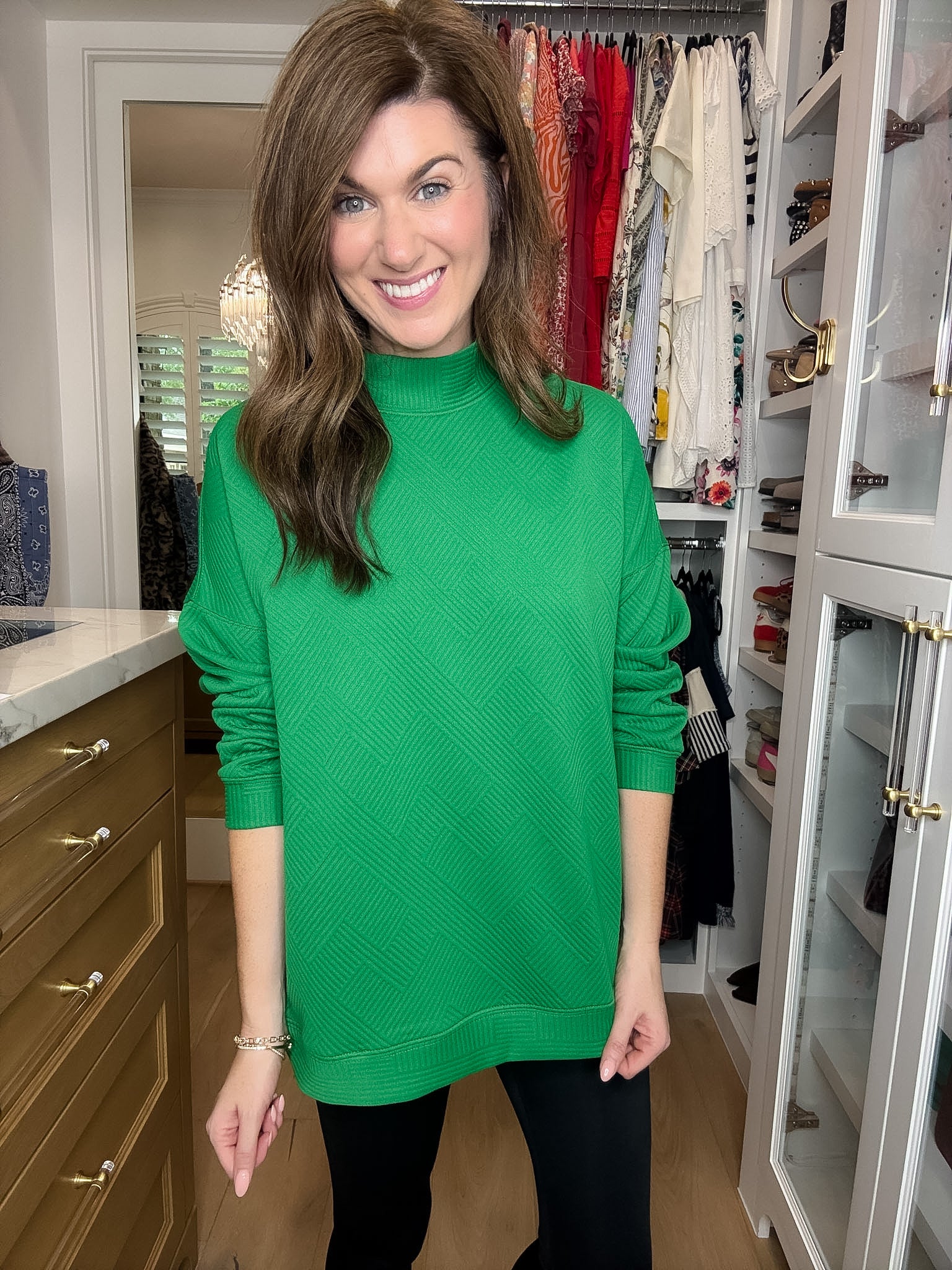 On the Go Textured Pocket Tunic in Green