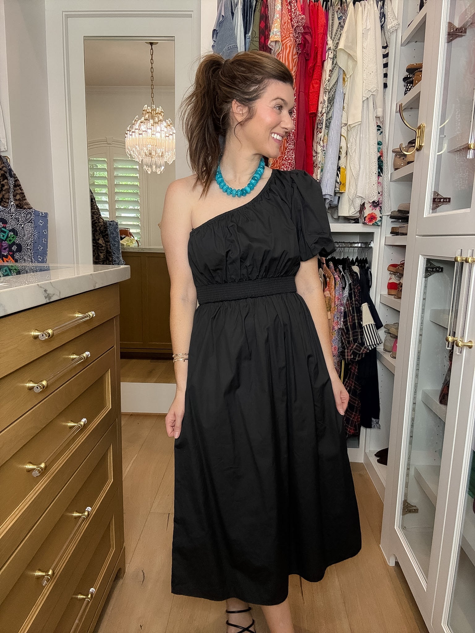 Sugarlips Bridgette One Shoulder Poplin Midi Dress