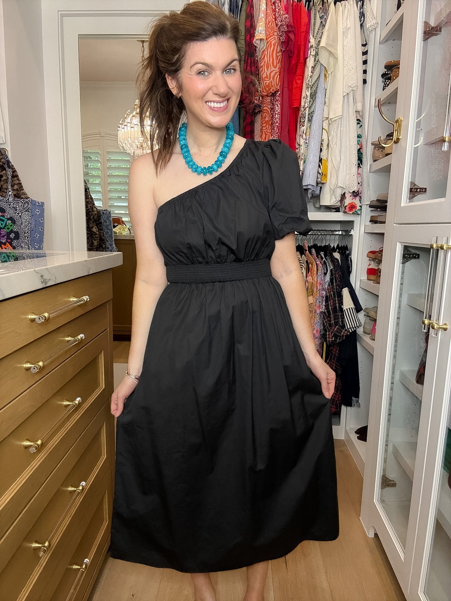 Sugarlips Bridgette One Shoulder Poplin Midi Dress