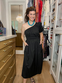 Sugarlips Bridgette One Shoulder Poplin Midi Dress