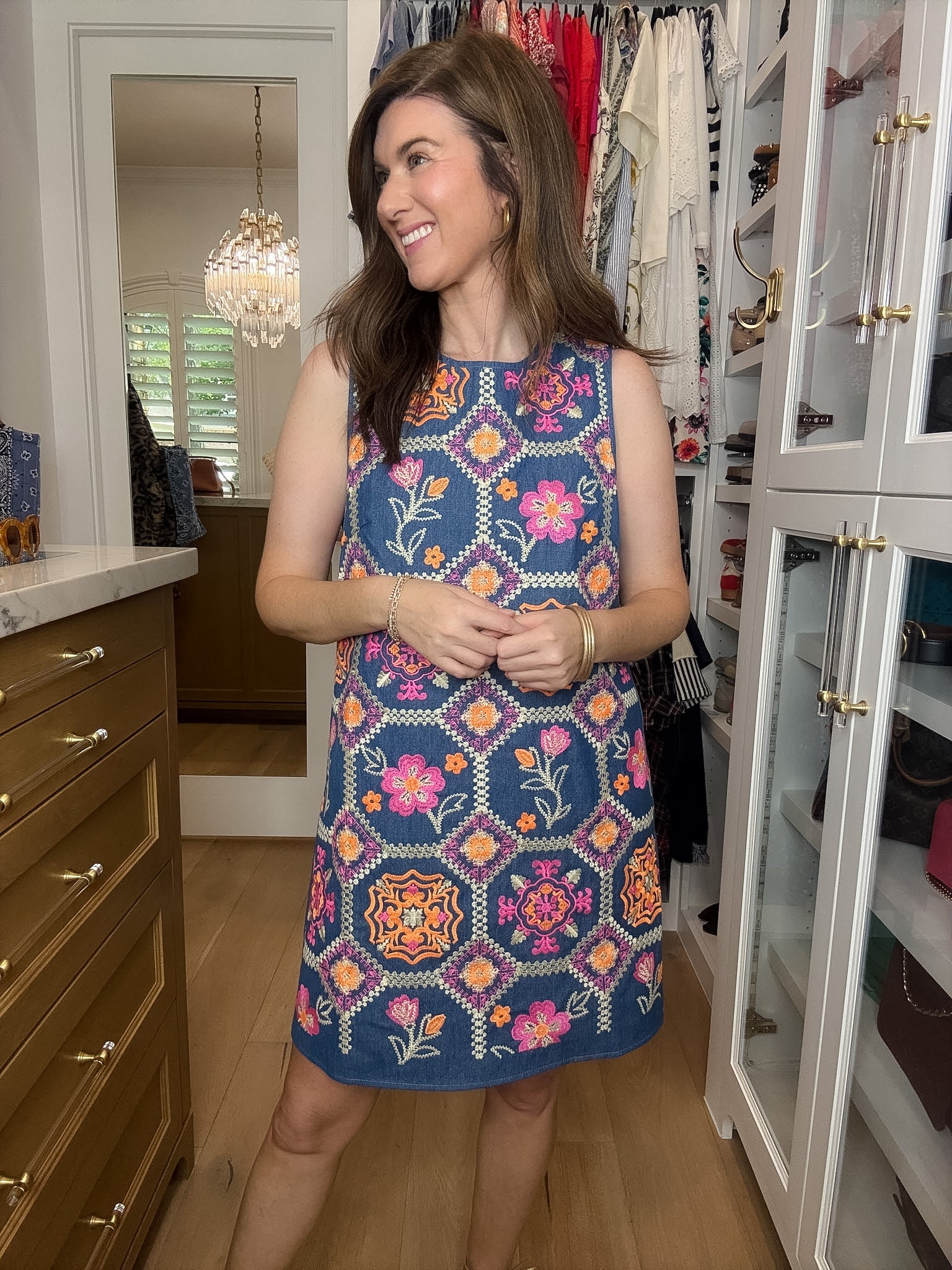 THML Blooming Mosaic Embroidered Denim Dress