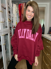 Dilly Dally Mock Neck Pullover in Burgundy