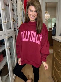 Dilly Dally Mock Neck Pullover in Burgundy