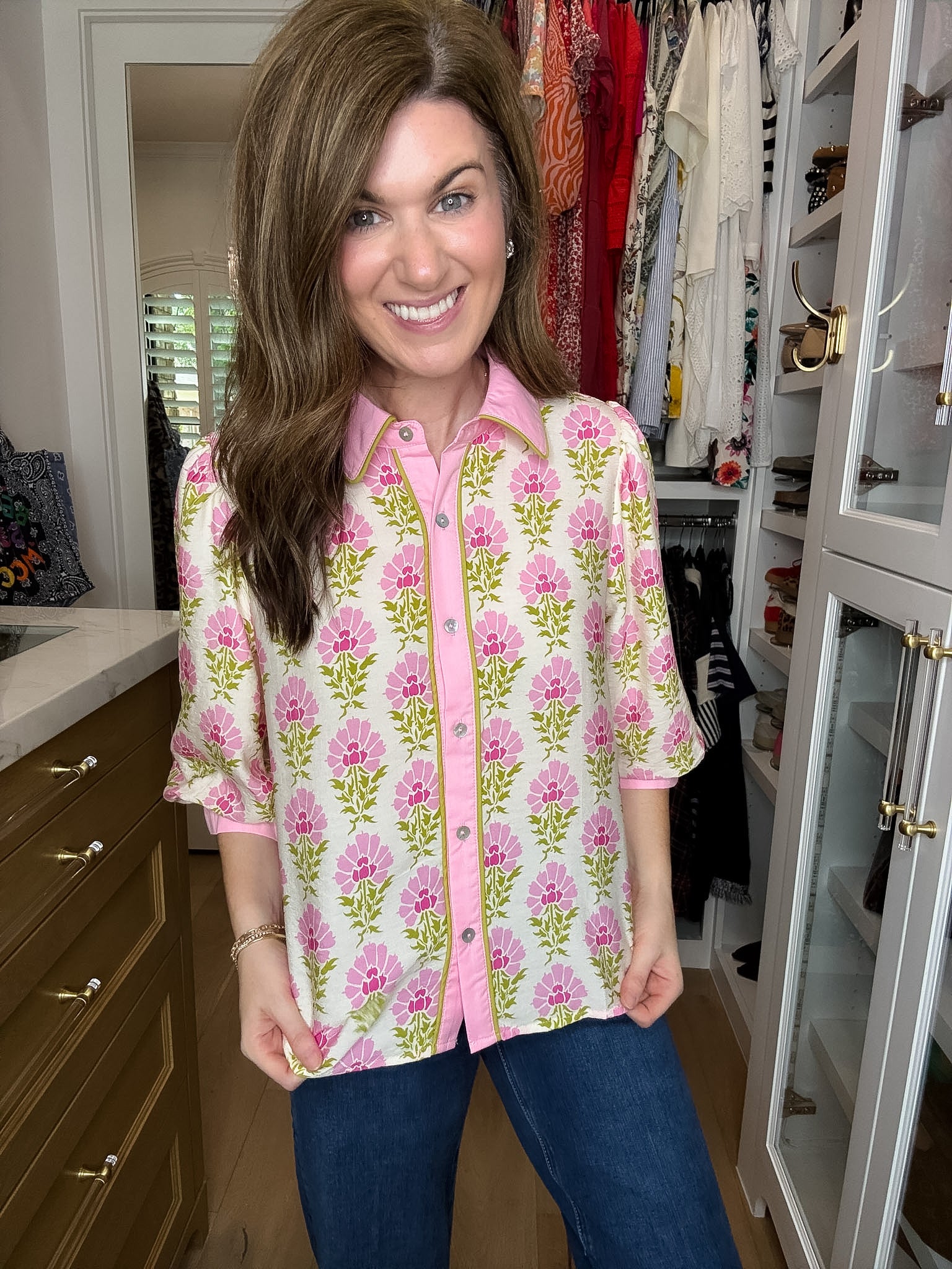 Pink Trellis Button Down