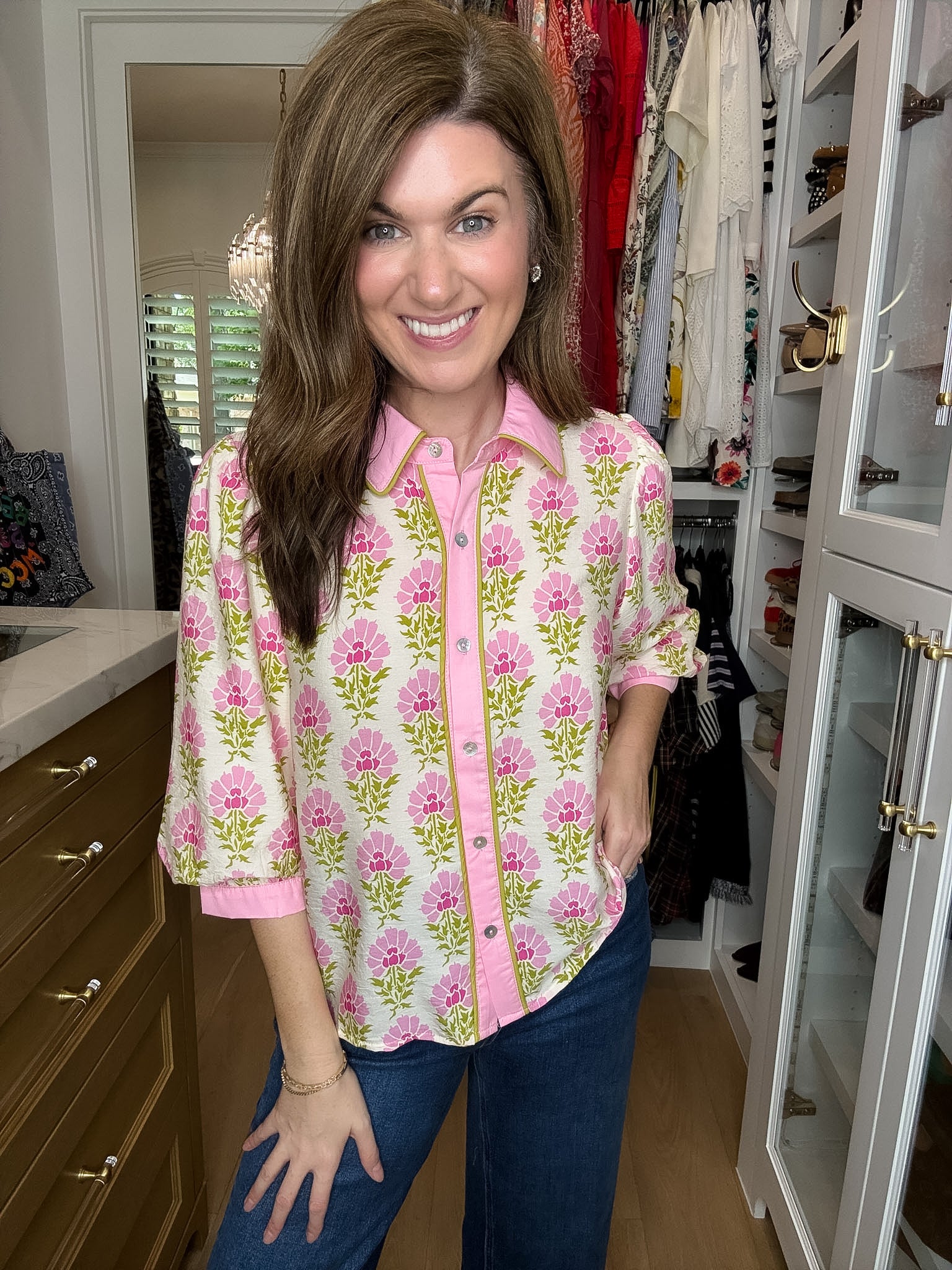 Pink Trellis Button Down