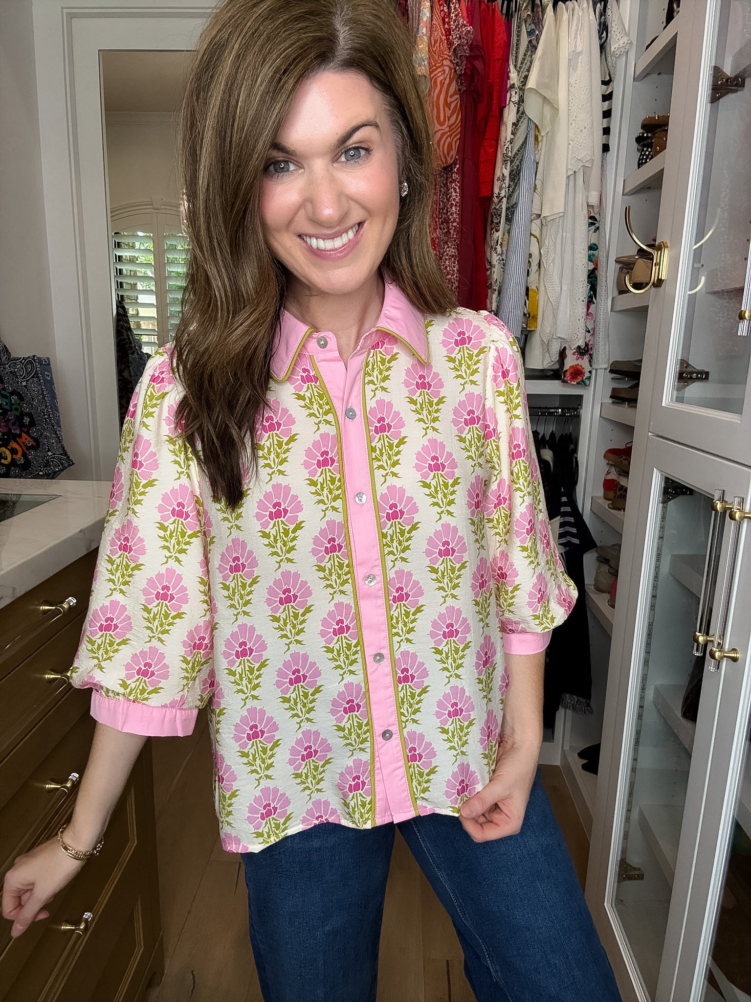 Pink Trellis Button Down