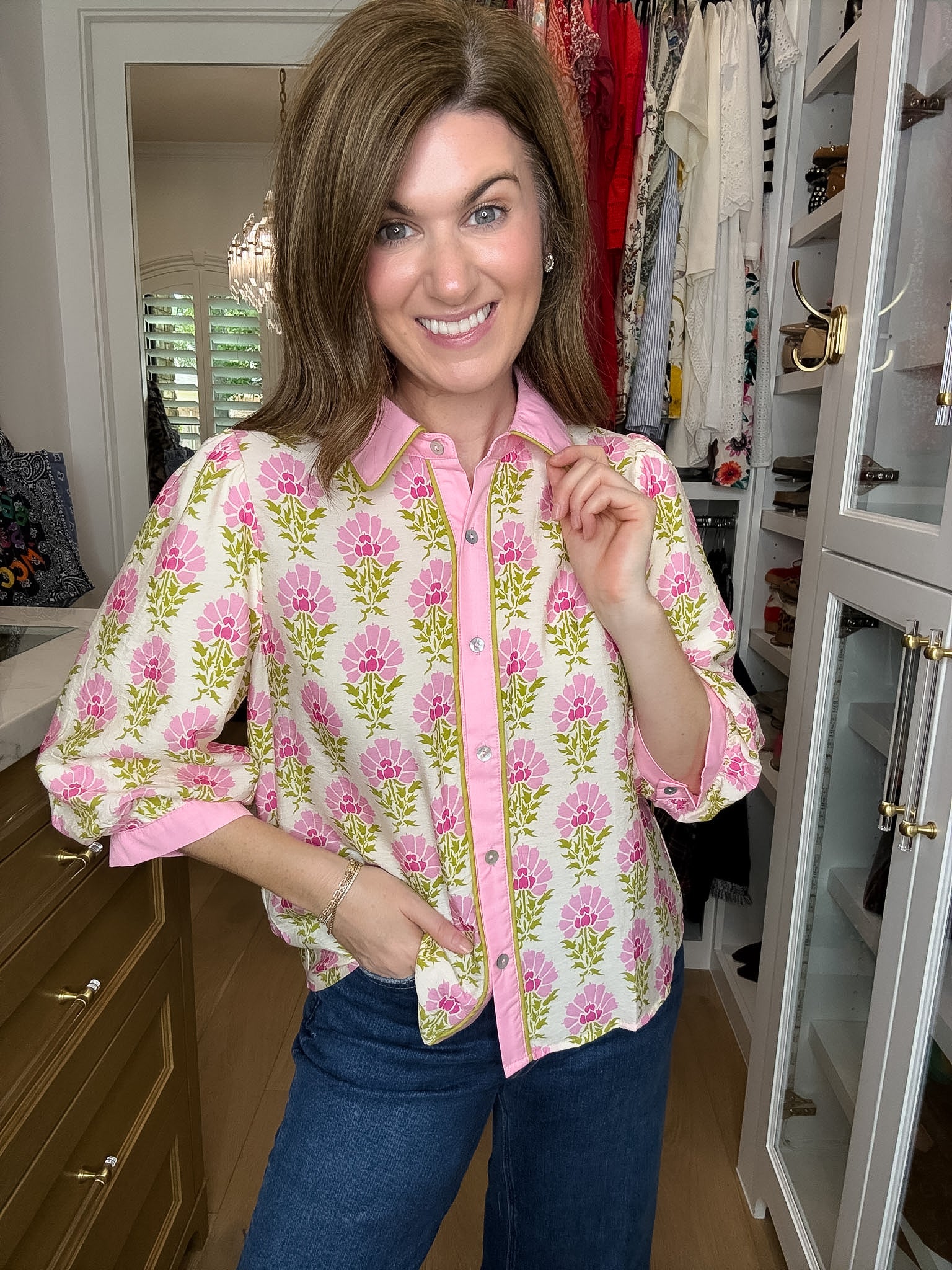 Pink Trellis Button Down